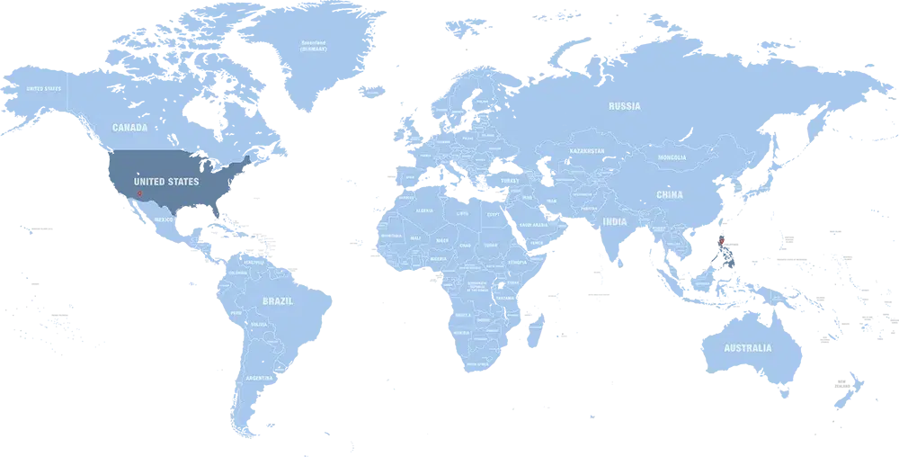 Map highlighting Mesa, AZ and the Philippines